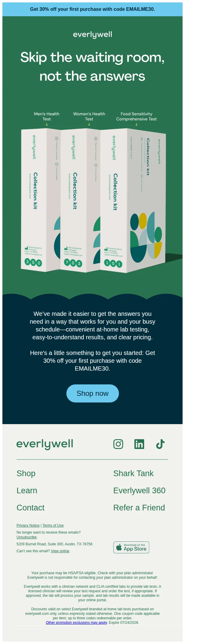 Everlywell email: Tired of waiting rooms and confusing results? Yeah, us too.