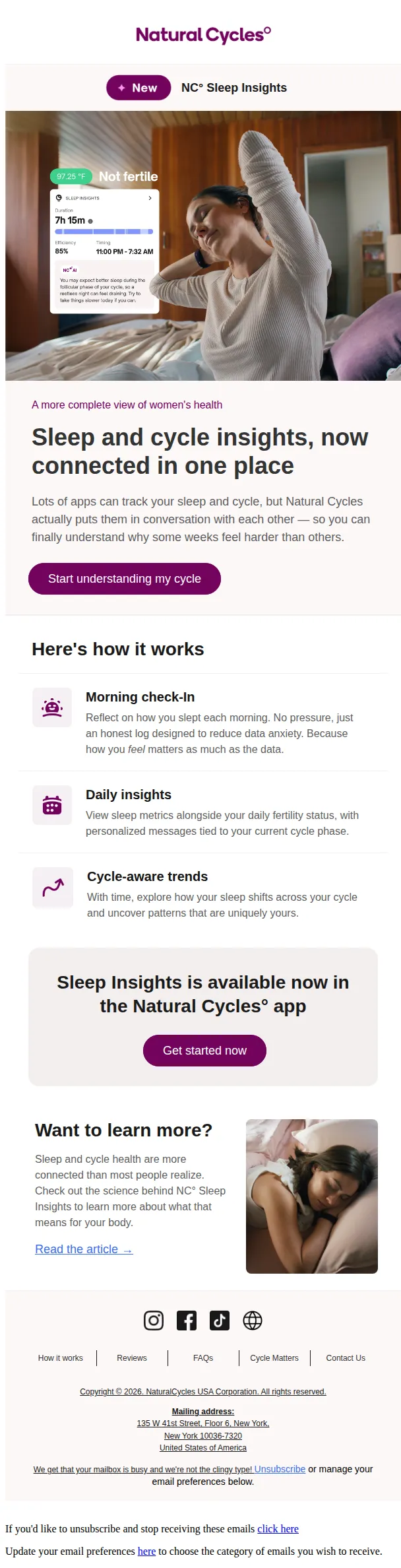 Natural Cycles email: Your cycle and sleep are finally connected
