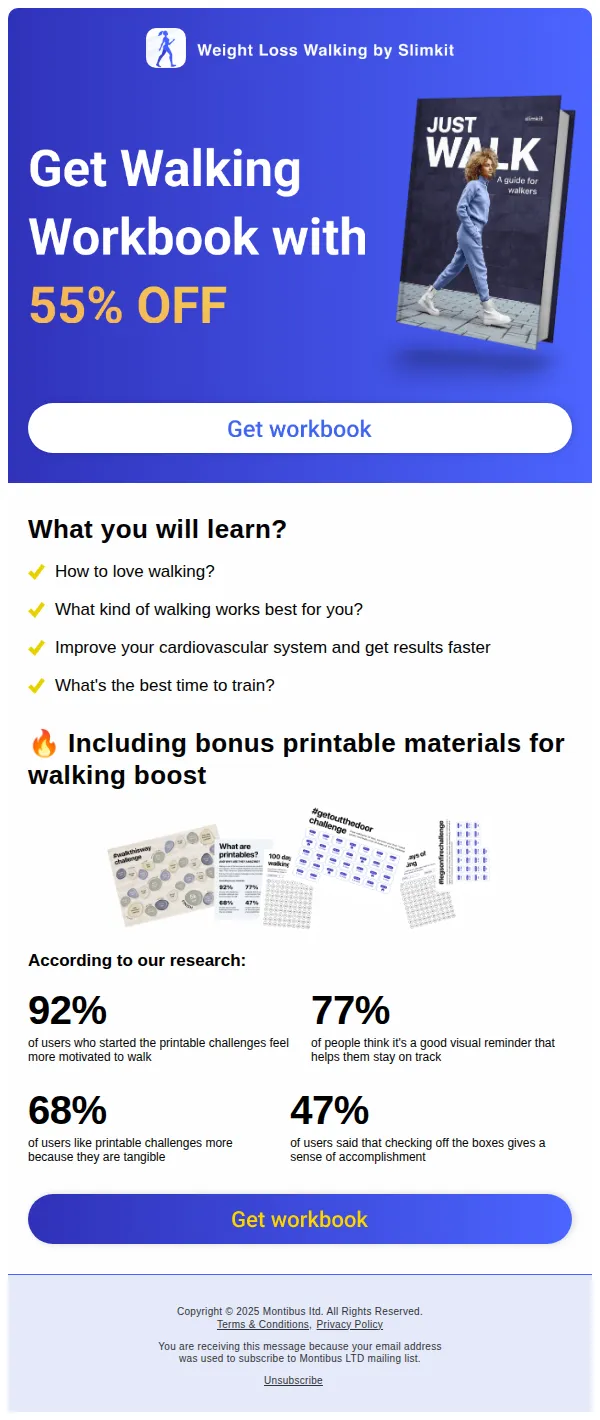 Slimkit email: Get a Unique Walking Workbook in One Click!
