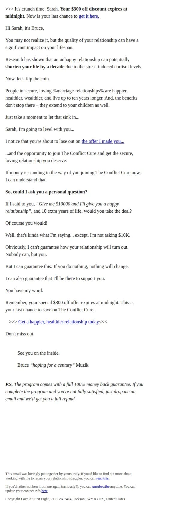 Love At First Fight email: Last Call: Your discount expires at midnight.
