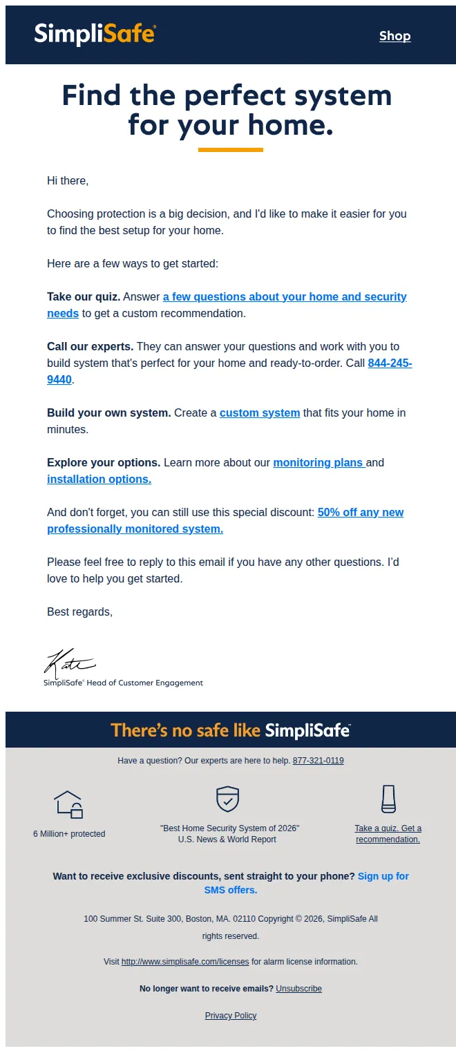SimpliSafe email: Need help choosing the best system for your home?
