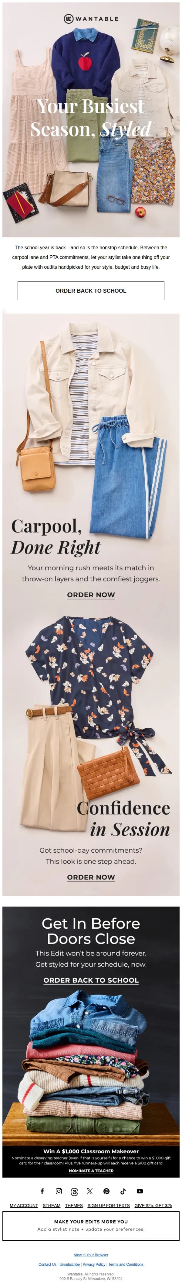 Wantable email: let’s style you for every school-year side quest! ✅