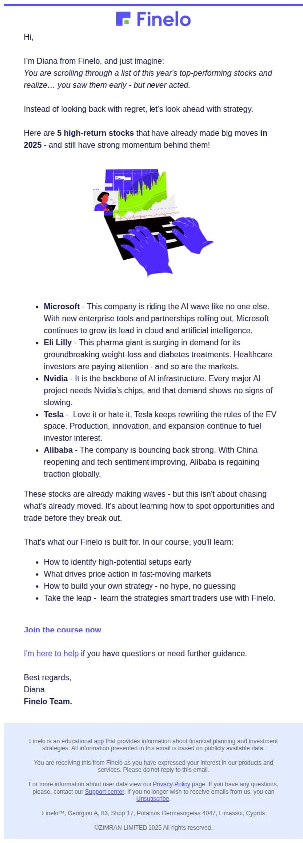 Finelo email: 5 Stocks You'll Wish You Bought Earlier This Year