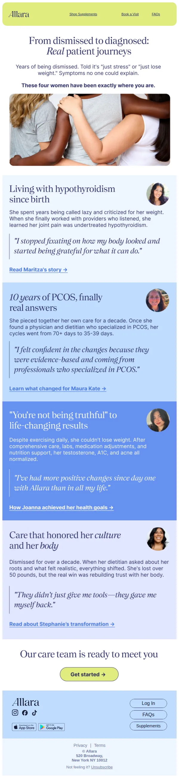 Allara email: Four women, four diagnoses, one thing in common