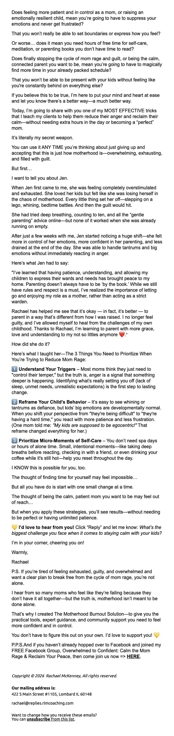 Rachael McKenney Coaching email: There’s a better way to stay calm (even when motherhood feels so overwhelming)