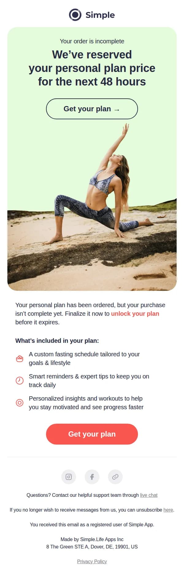 Simple email: Your order is incomplete