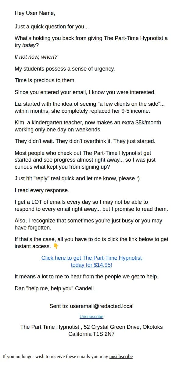 The Part-Time Hypnotist email: Why?