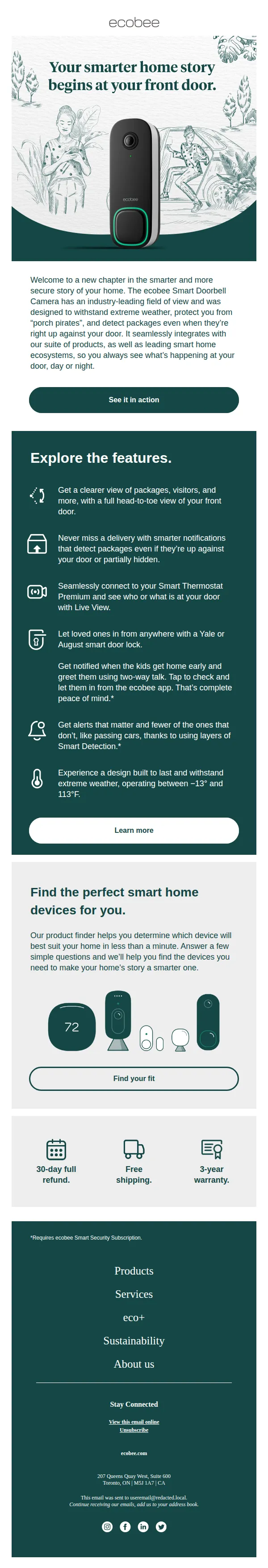 ecobee email: Meet the ecobee Smart Doorbell Camera (wired). 🤝