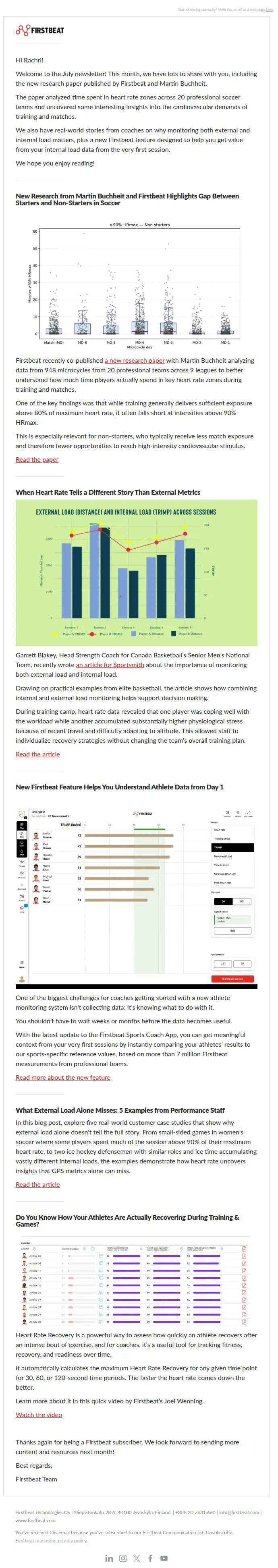 Firstbeat email: Stories from the field: Why these coaches combine internal and external load