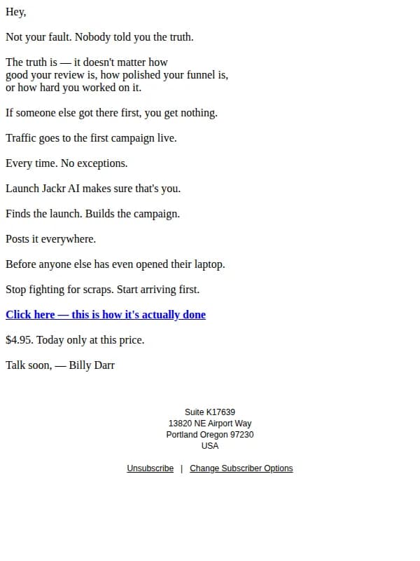 Launch Jackr AI email: You've been doing affiliate marketing wrong