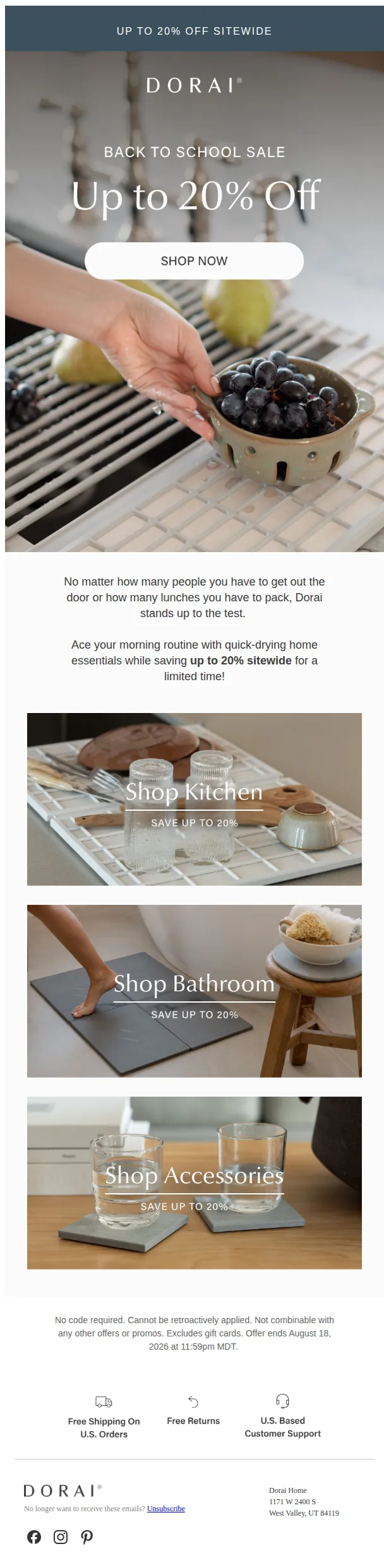 Dorai Home email: Back to School Sale ✏️