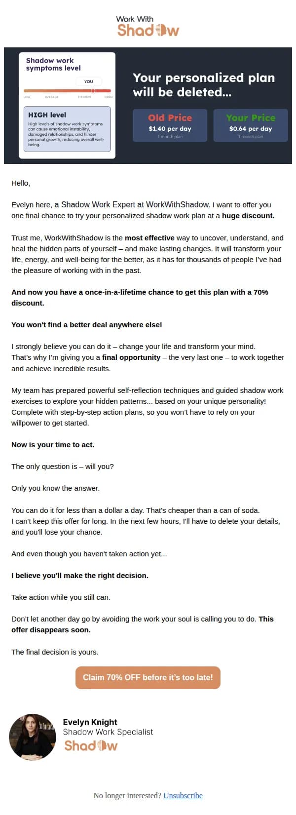 WorkWithShadow email: Your plan #1K7769 is about to get deleted