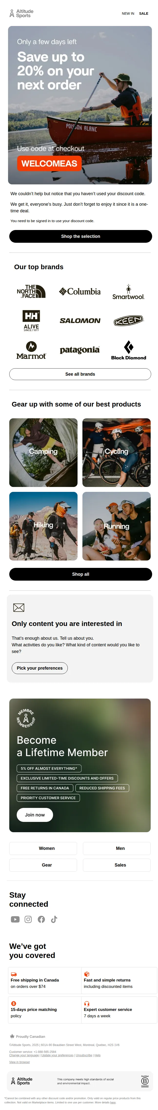 Altitude Sports email: Don't let your discount code go to waste