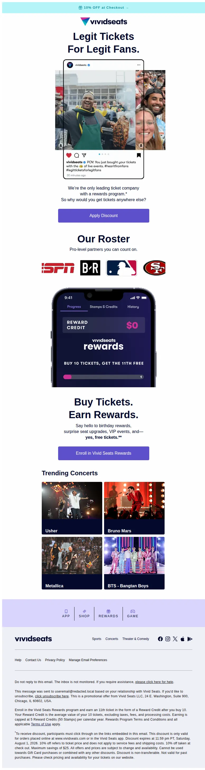 Vivid Seats email: Level 🆙 Your Live Event Game