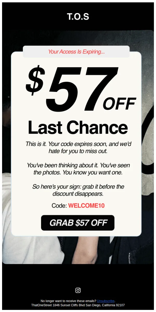 ThatOneStreet email: $57 OFF Expiring...