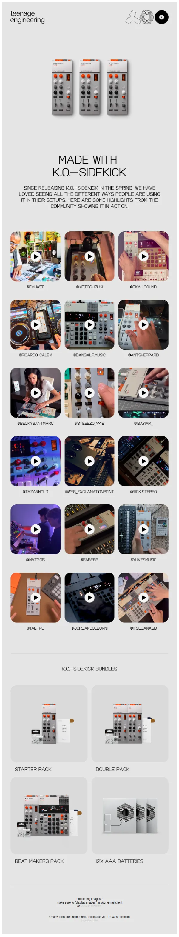 teenage engineering email: made with K.O.–SIDEKICK