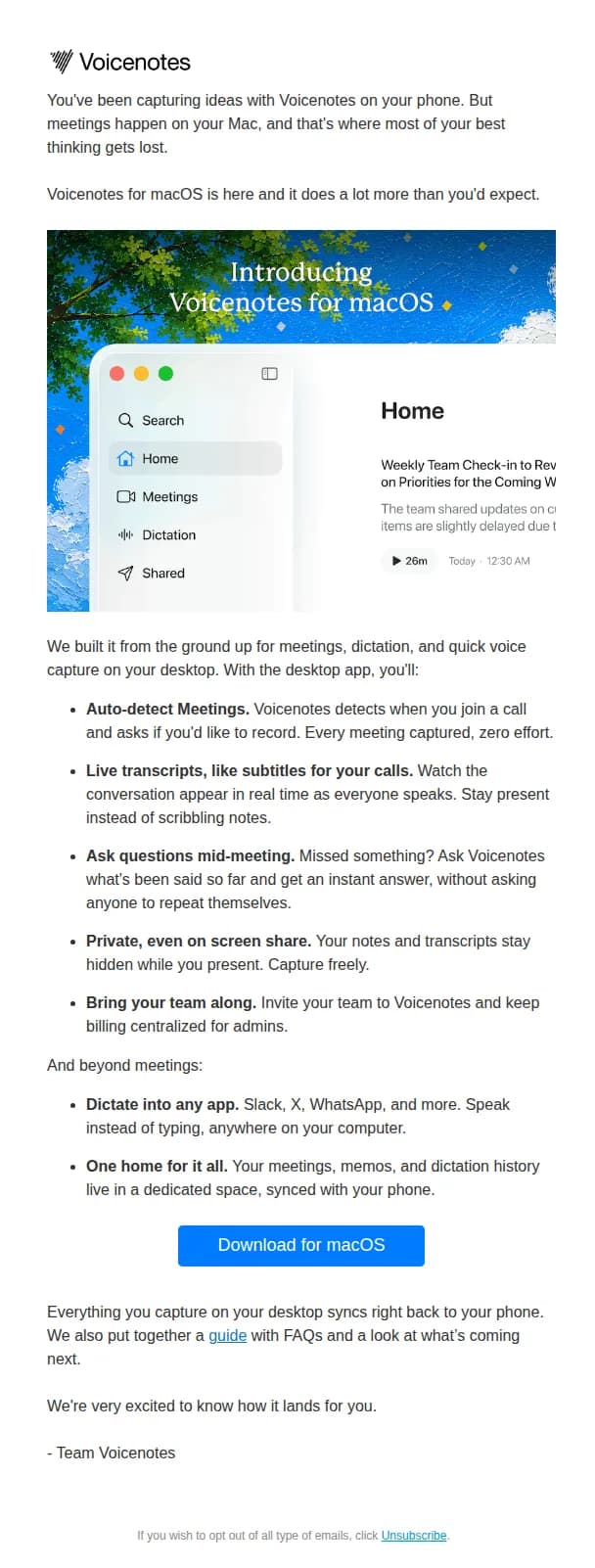 Voicenotes email: Voicenotes for macOS is here