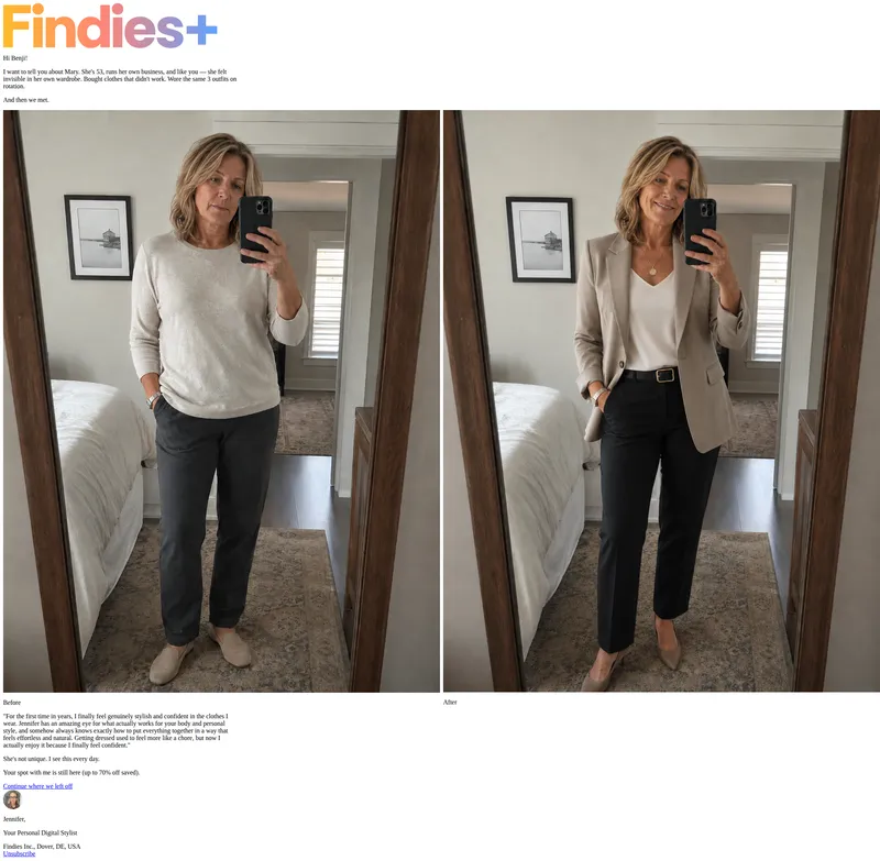 marketing.findies.com email: How Mary (52) finally found her style