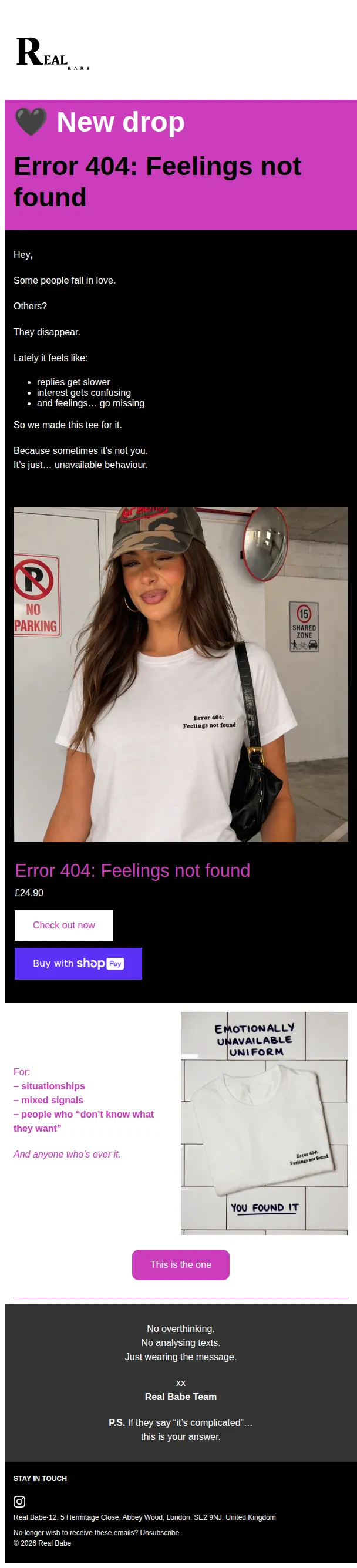 Real Babe email: Error 404: Feelings not found.