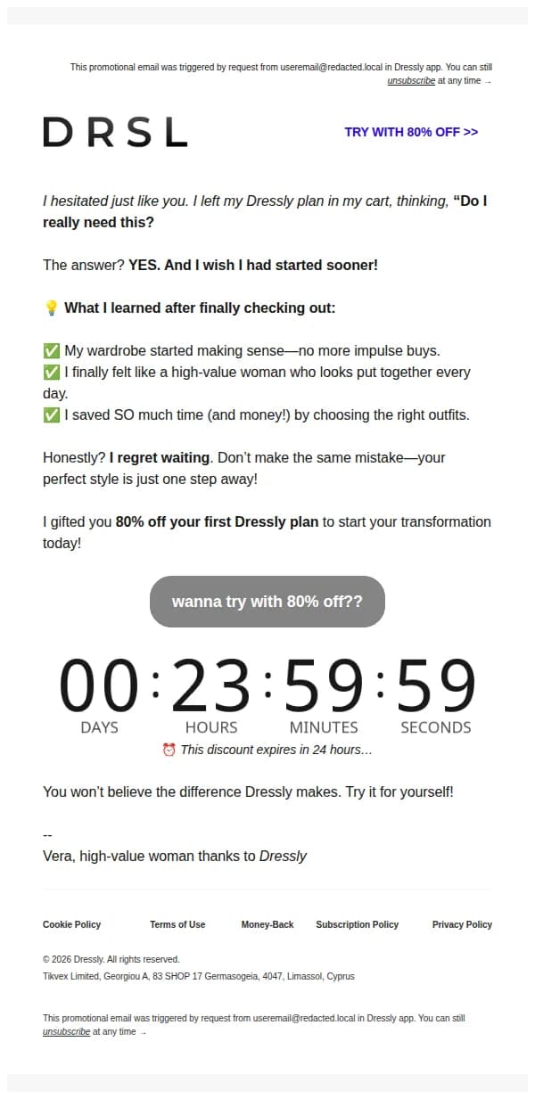 Dressly email: Don’t make the same mistake I did....