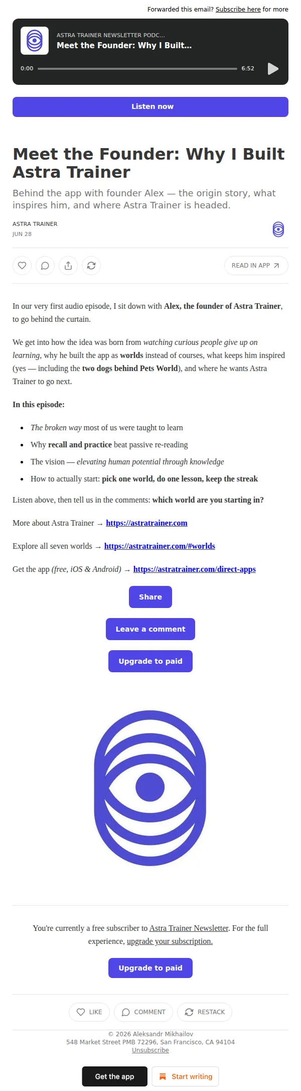 Astra Trainer Newsletter email: Meet the Founder: Why I Built Astra Trainer