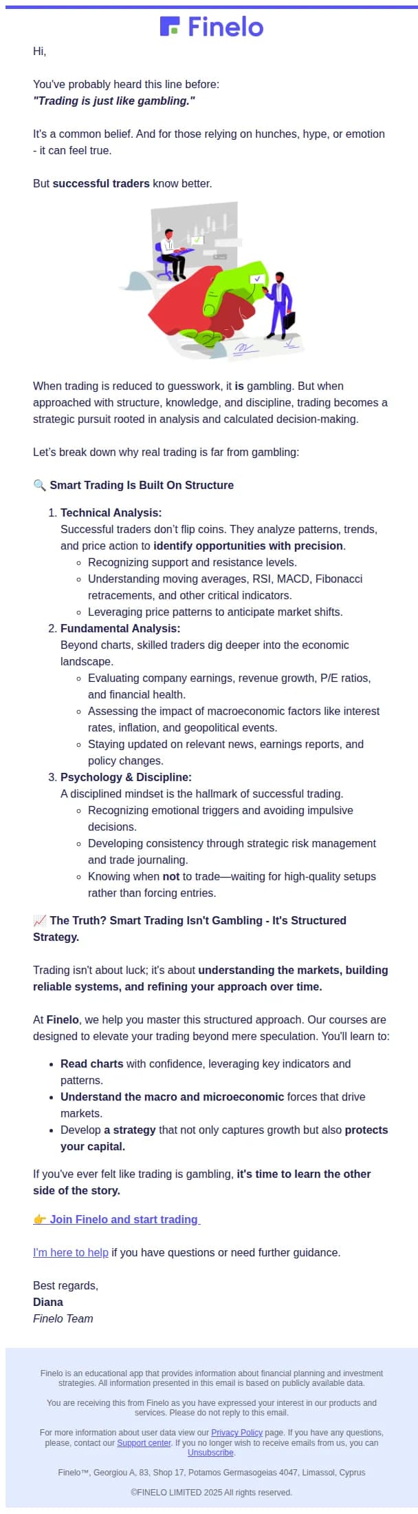 Finelo email: Is Trading Just Gambling? Let's Break the Myth 🚫🎲
