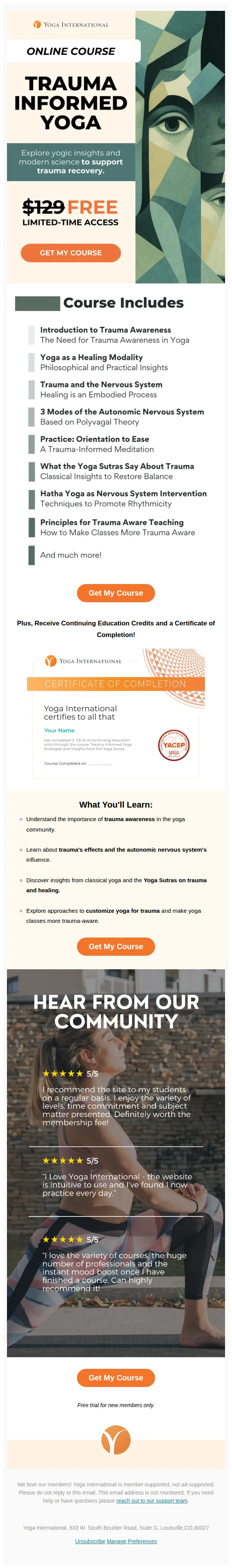 Yoga International email: Trauma-Informed Yoga 🙏 FREE Course Access
