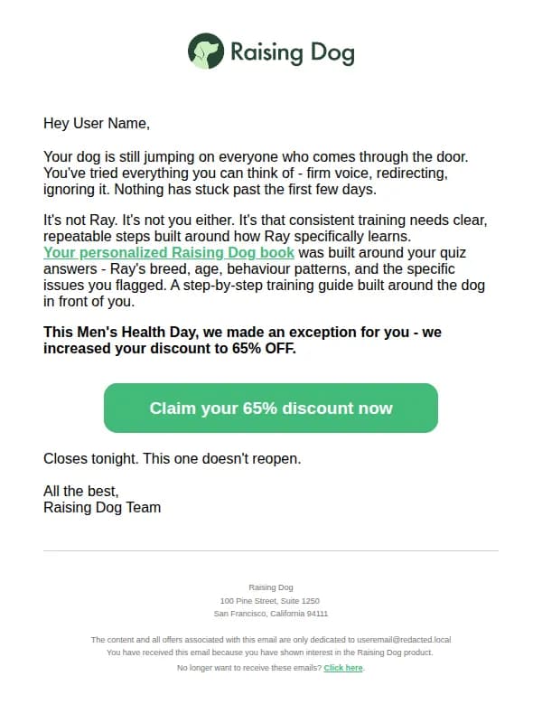 Raising Dog email: re: I made an exception for you