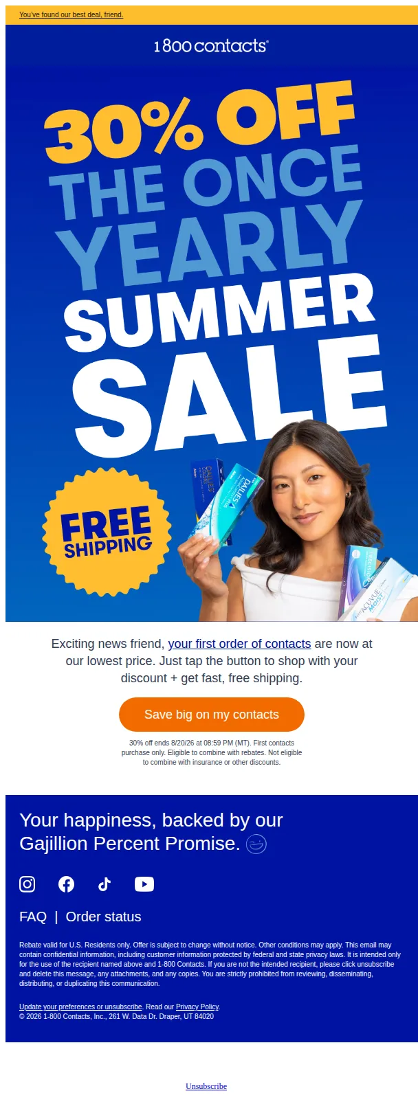 1-800 Contacts email: Your exact brand 🤝 our best 30% discount