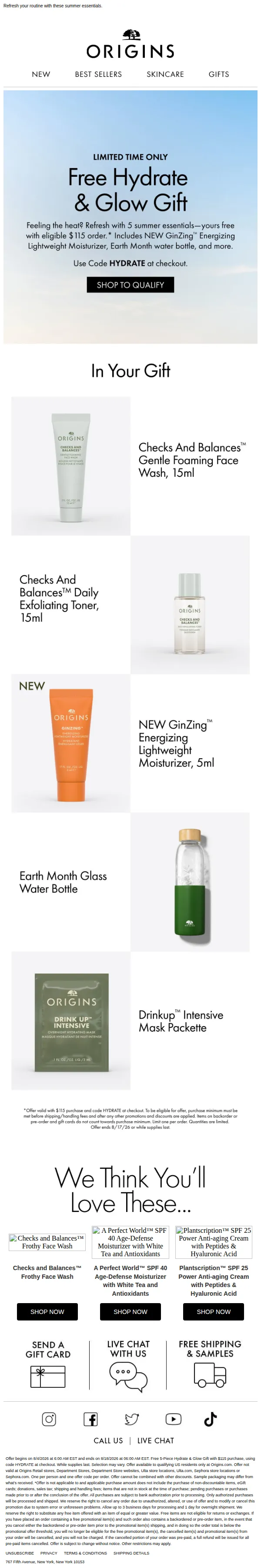 Origins email: FREE 5-piece gift with $115 order