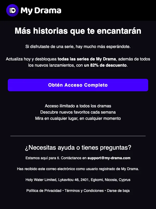 My Drama email: Más historias que te encantarán — 82% de descuento.
