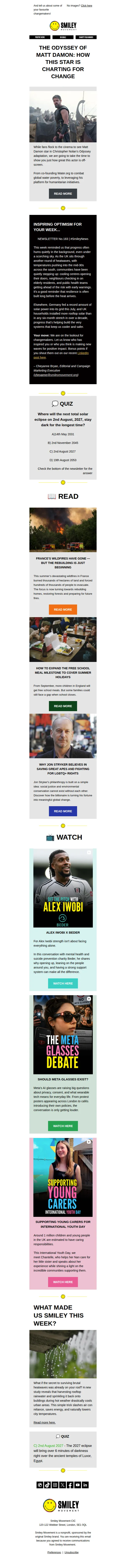 Smiley Movement email: Matt Damon's Got His Odyssey — We've Got Ours (Good News Edition) ⛵