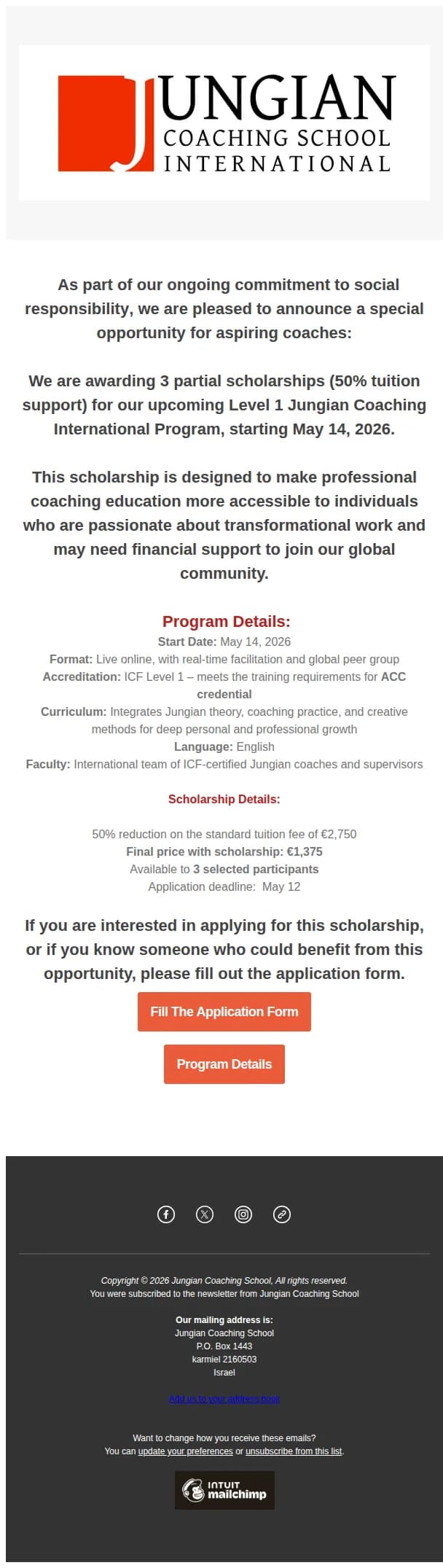 Jungian Coaching School email: Scholarship Opportunity – 50% Tuition Support for May 14 Coaching Program