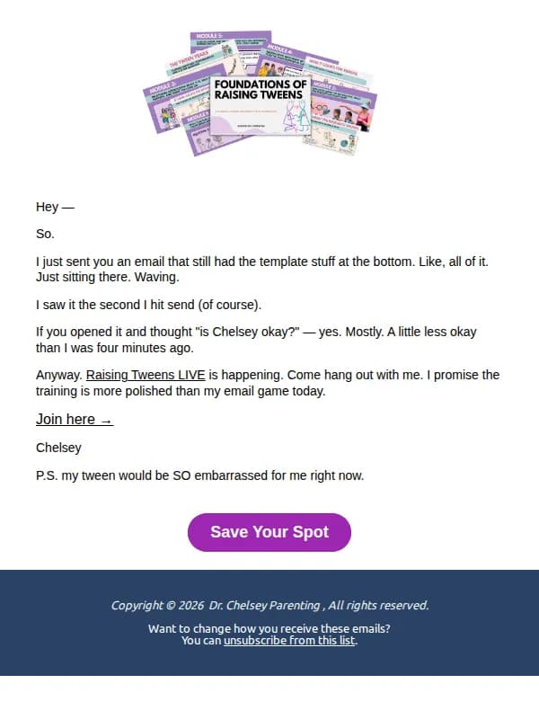 Positive Parenthood email: well, that was embarrassing