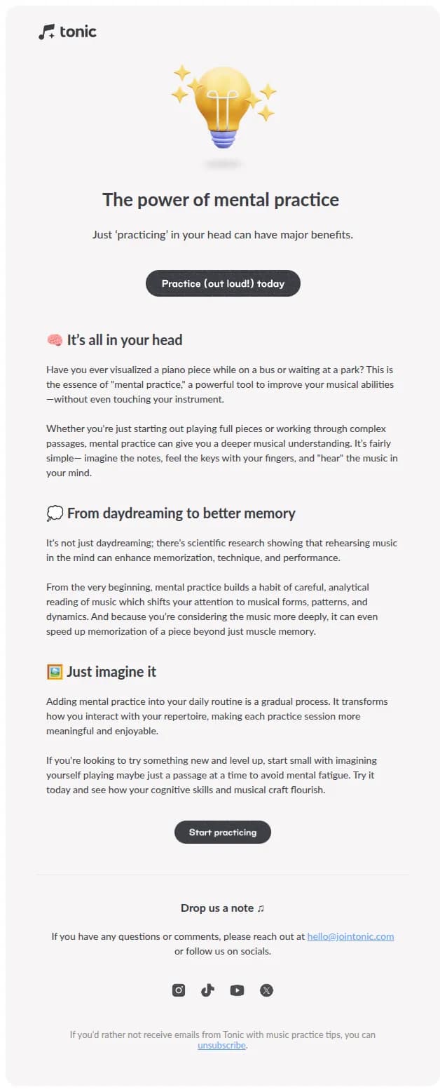 Tonic email: 🤔 Practicing… without an instrument?