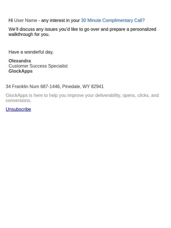 GlockApps email: Complimentary GlockApps Call