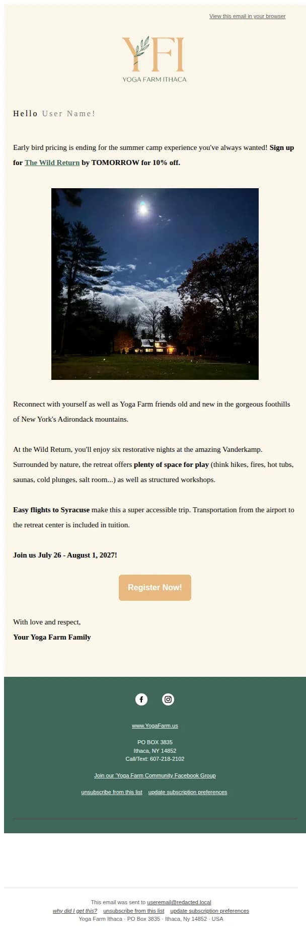 Yoga Farm Ithaca email: Price Jumps Tomorrow for Yoga Summer Camp!