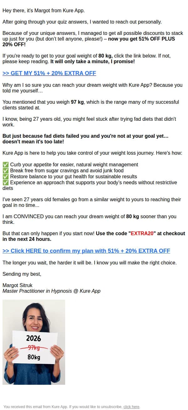 Margot from Kure email: I Calculated That You're a 94% Match