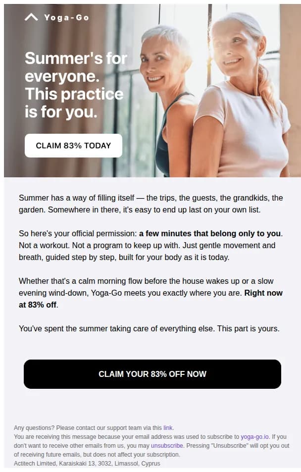 Yoga-Go email: Your permission slip