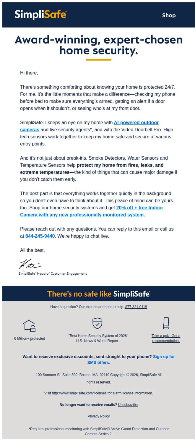 SimpliSafe email: Award-winning protection. Real peace of mind.