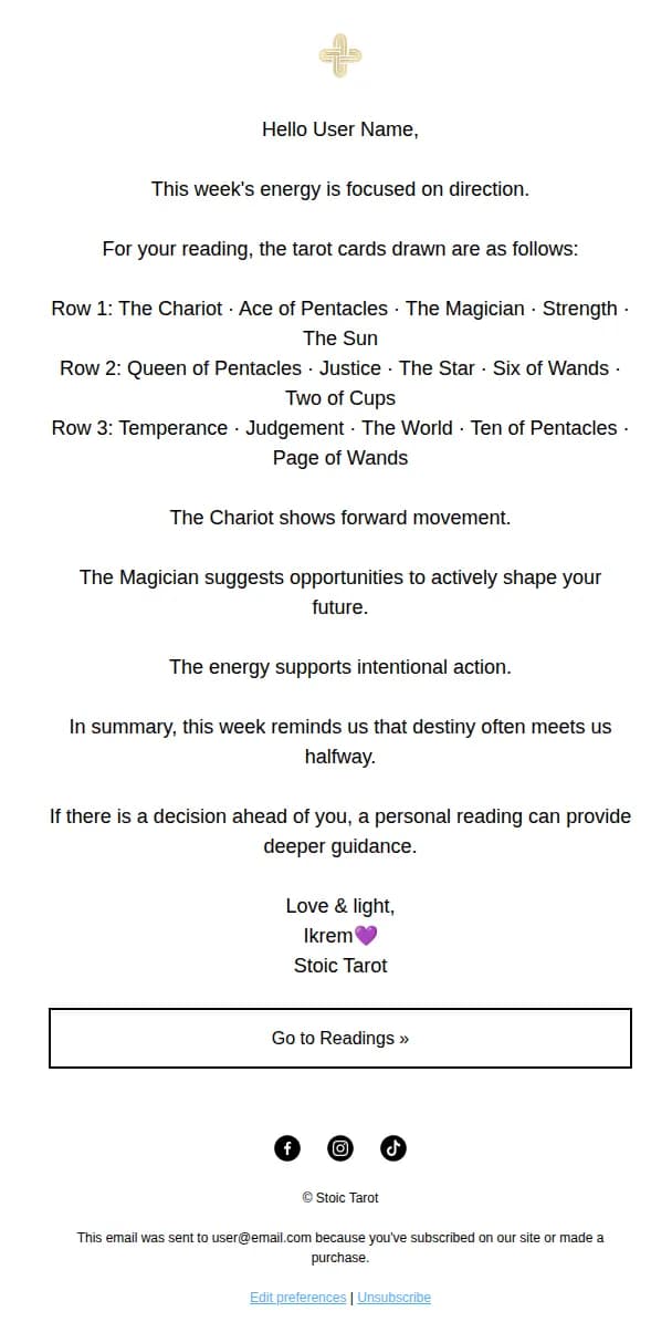 Stoic Tarot email: July 18 Energies ⚠️ A Free Blind Reading for you