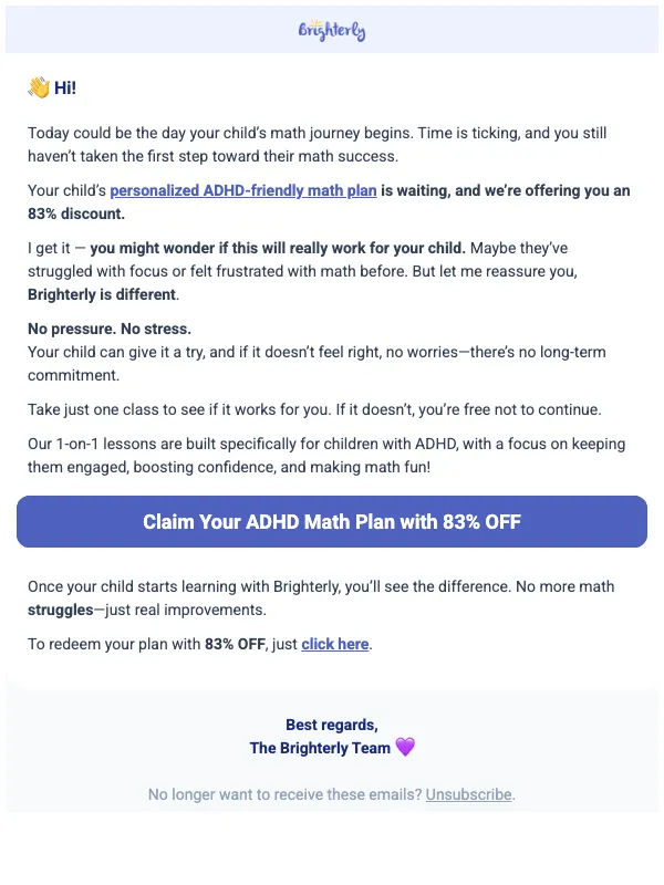 Brighterly email: Not ready to help your child succeed in math?