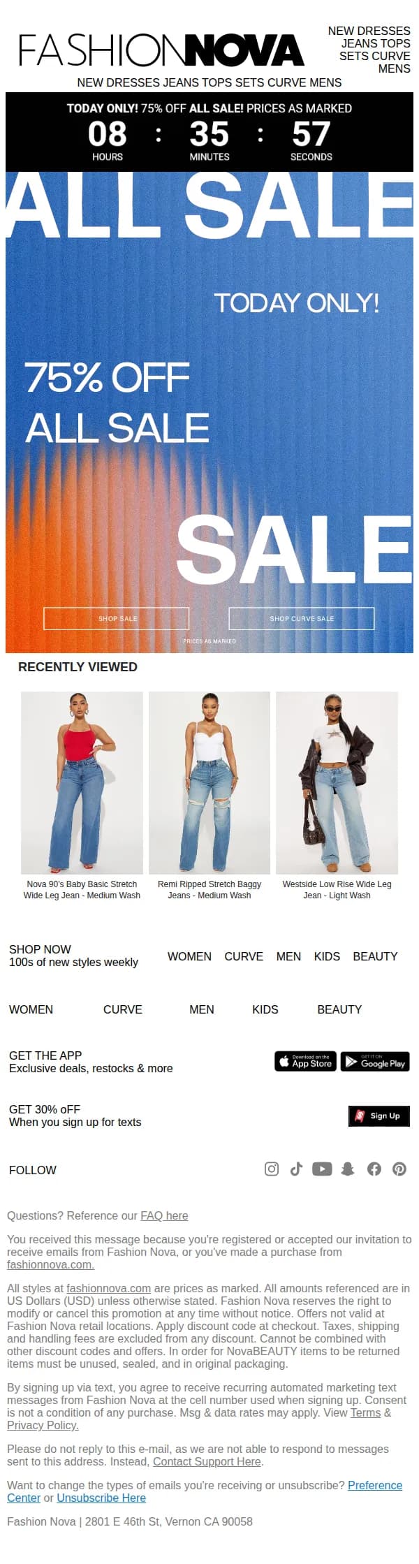 Fashion Nova email: TODAY ONLY: 75% Off ALL Sale‼️
