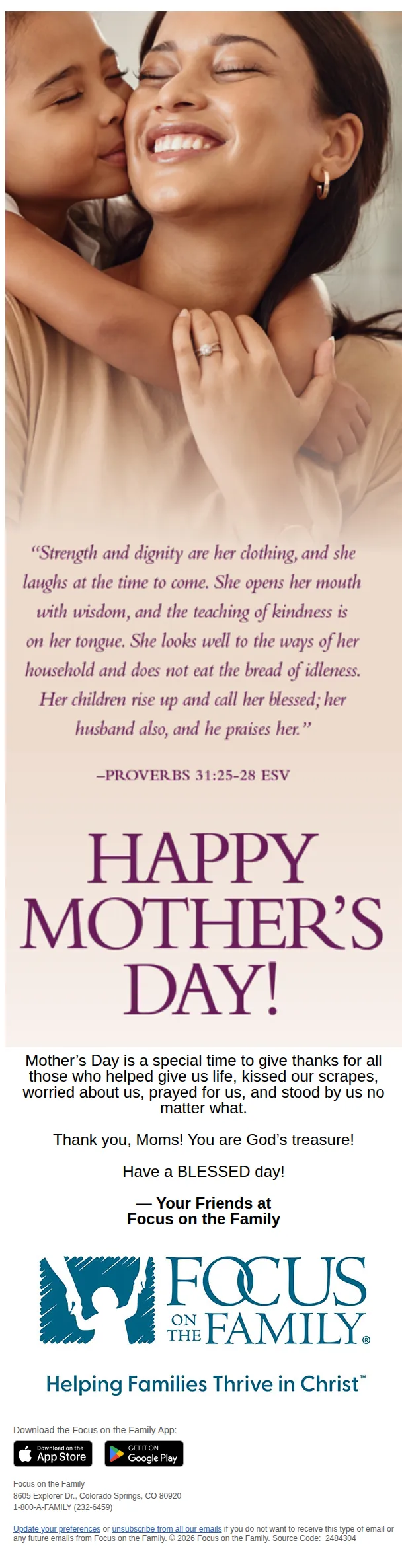 Focus on the Family email: Thank You, Moms!