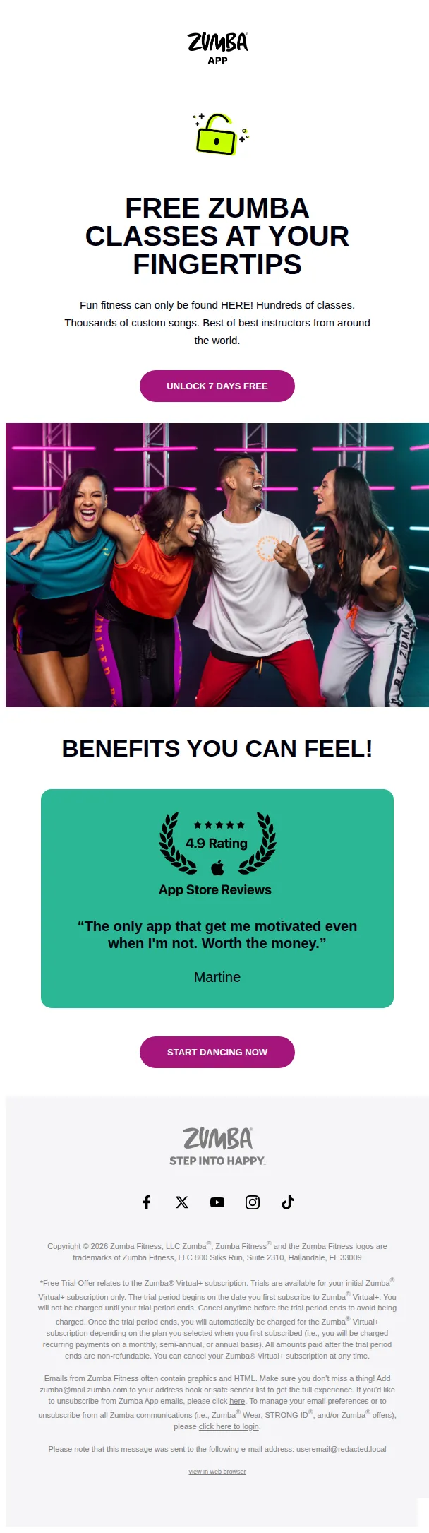 Zumba App email: Unlock free Zumba classes today 🔓