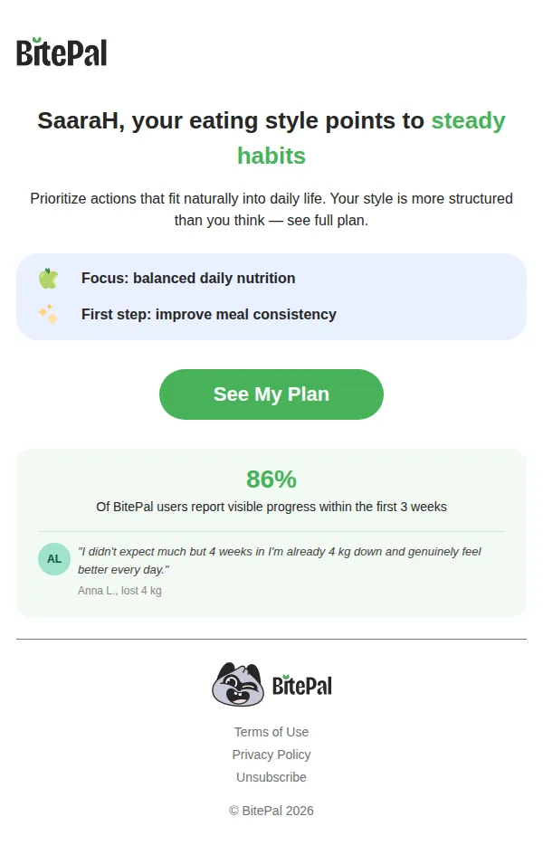 BitePal email: Pick up where you left off