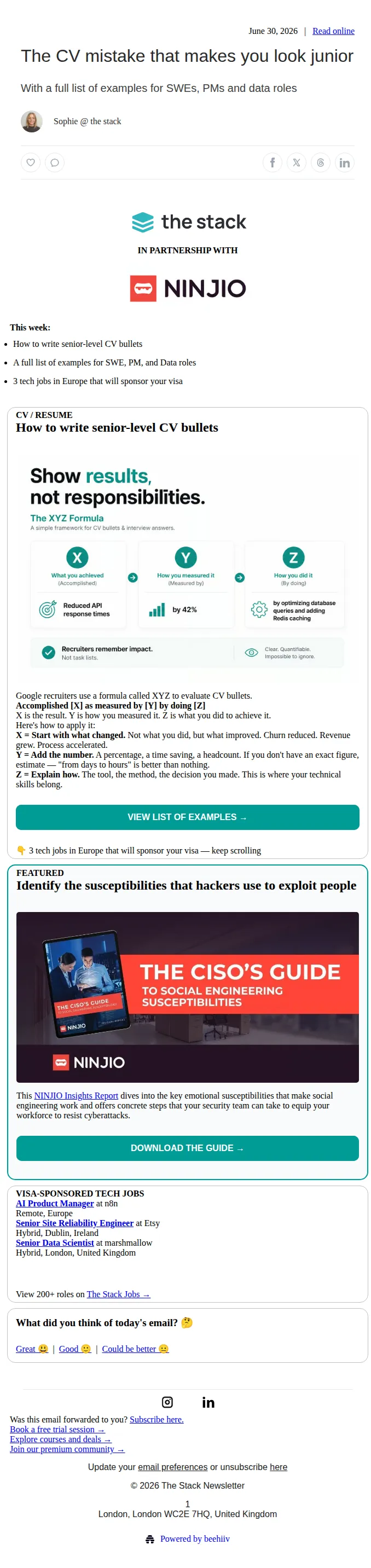 The Stack email: The CV mistake that makes you look junior
