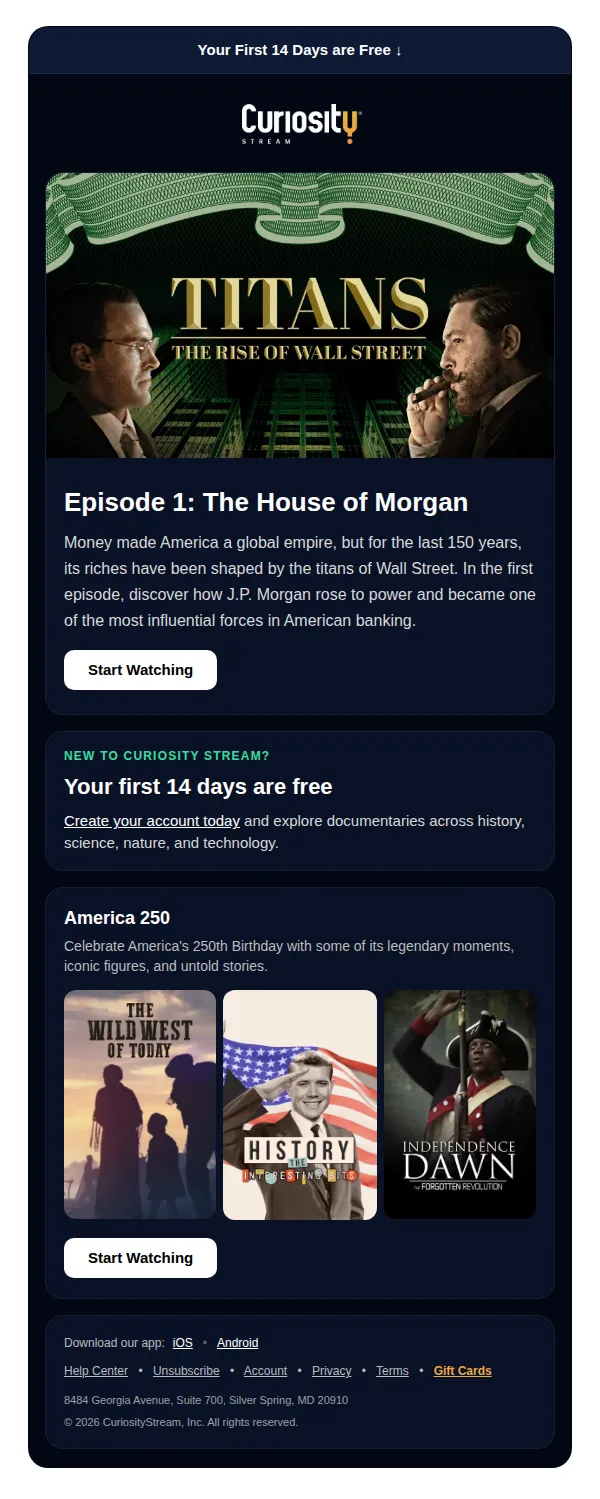 Curiosity Stream email: Your free trial awaits 🍿