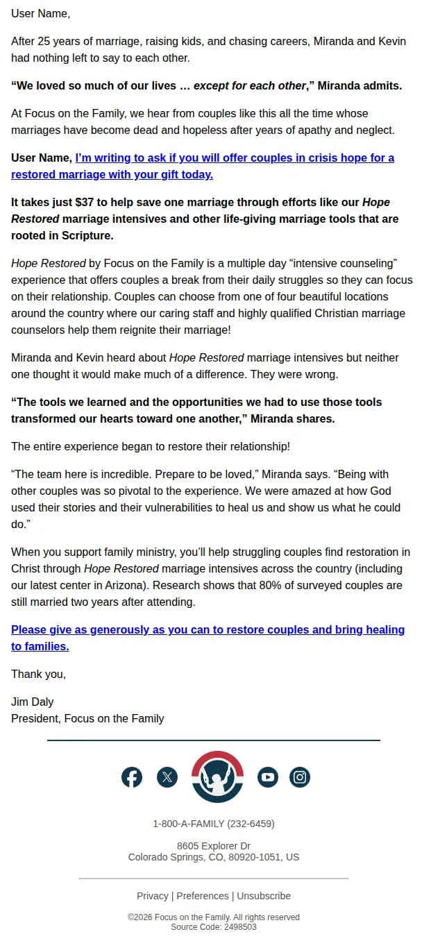 Focus on the Family email: Will you help breathe life back into a dying marriage?