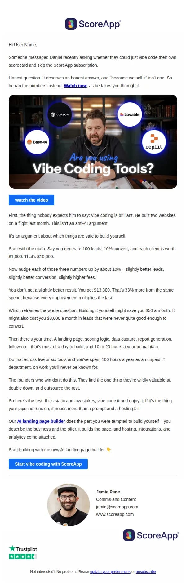 ScoreApp email: What not to vibe code